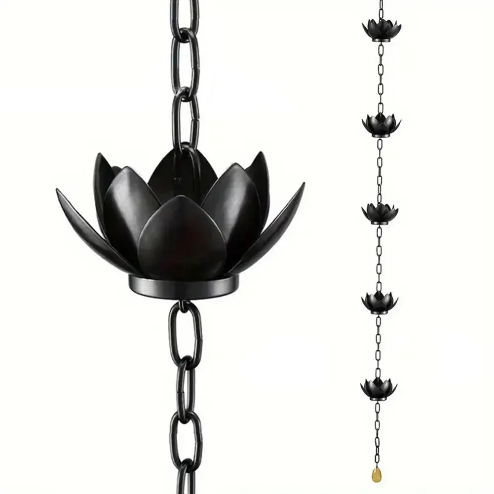 120CM Lotus Rain Chain Decorative Rain Chain Outdoor Garden Hanging Catcher Cups for Gutters Outside