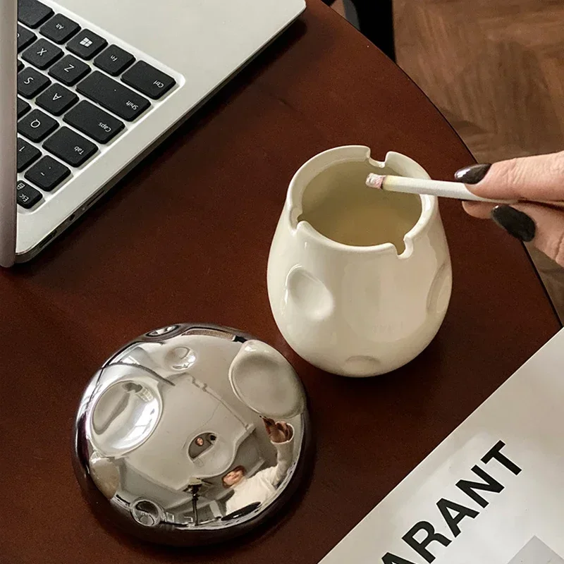 Cute Mushroom Ashtray with Lid Anti-fly Ash Ashtray Home Desktop Ornaments Decorative Living Room Ceramic Smoking Set ceramic ashtray