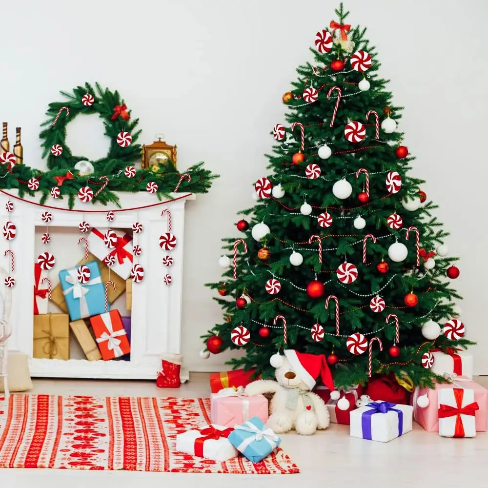 Description Picture 5 of itemChristmas Candy Ornament Set Xmas Tree Decor Hanging Red Christmas Party Lollipop Candy Cane Pendant Decorations New Year Gift