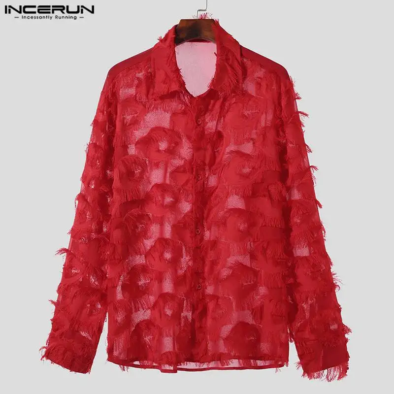 Fashion Casual Style Tops INCERUN New Men's Stage Hot Selling Plume Tassel Design Shirts Handsome Male Long Sleeved Blouse S-5XL