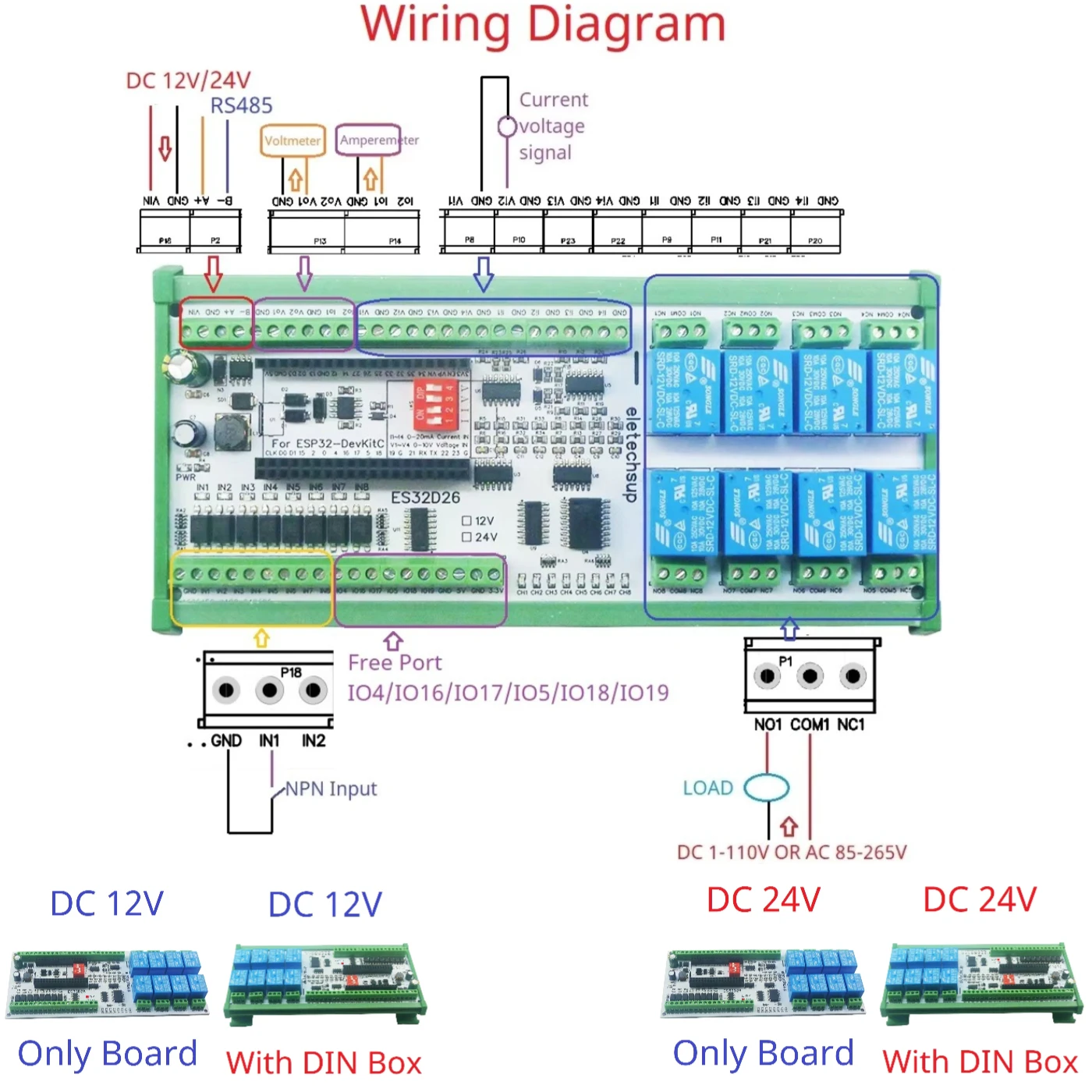 2AO-8AI-8DI-8DO ESP32 Wifi Network Relay Board 4-20MA 0-10V Digital ...