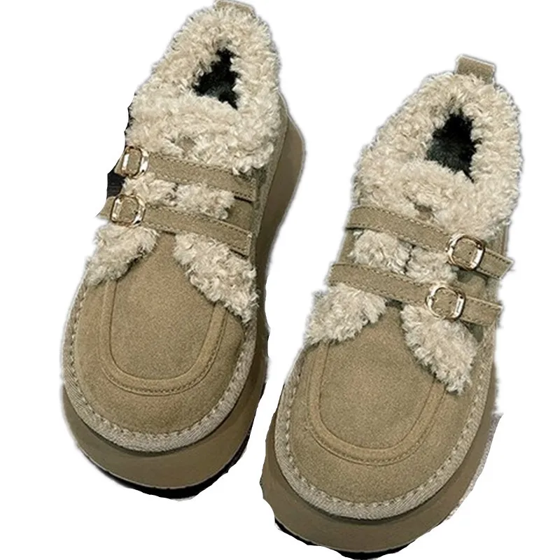 2024 Winter Warm Snow Boots Fur Design Women New Short Boots Non-slip Light Comfortable woman Home Slippers High Top Bread Shoes