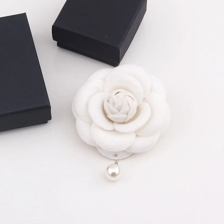 Korean Fabric Camellia Flower Brooch Pins Pearl Tassel Corsage