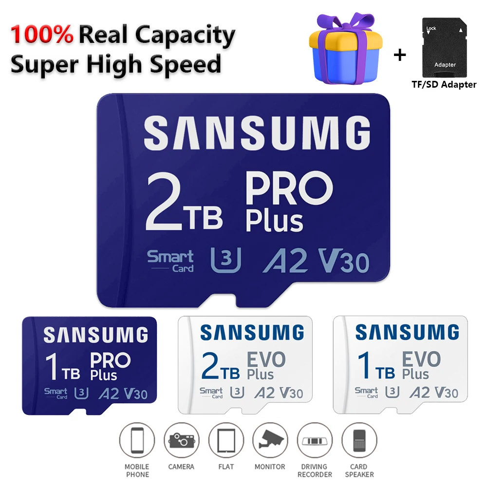 SANSUMG Micro TF SD-карта U3, высокоскоростная SD-карта на 1 ТБ, A2 TF-карта, флэш-карта памяти 64 ГБ для камеры, телефона, БПЛА, бесплатная доставка, SD-адаптер