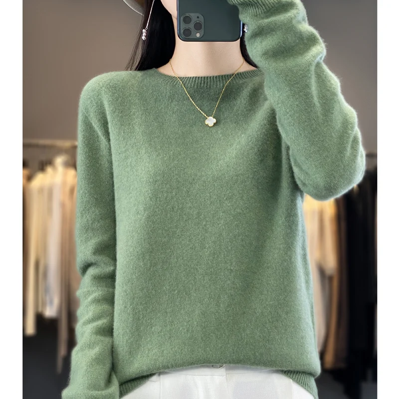 Autumn Winter 100% Merino Wool Sweater Women First Line Seamless Half-high Collar Pullover Basis Casual Cashmere Knit Solid Tops 2