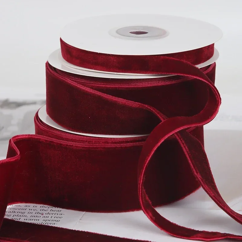 Ribbon decoration velvet ribbon Wine red single-sided velvet ribbon swan flocking weave belt DIY handmade bow flower bouquet packaging gift baking accessory