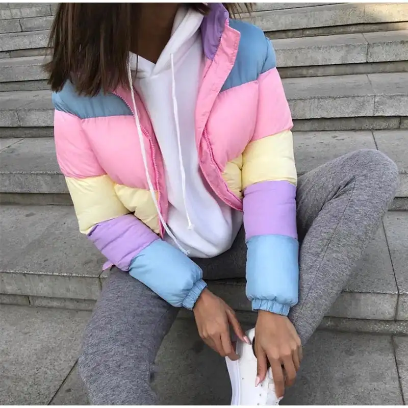 Pastel Puffer Jacket Women Winter Thick 