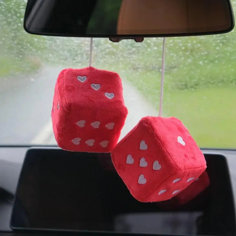 Car Dice For Mirror Plush Dice With Heart-Shaped Dots For Rear View Mirror  Mirror Hanging Ornaments Car Interior Ornament - AliExpress