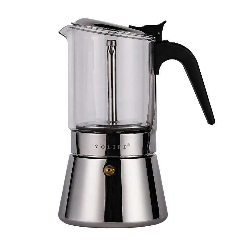 Glass Stainless Steel Coffee Moka Pot for Home Convenient Italian Hand Brewing Coffee Pot Filter Pot