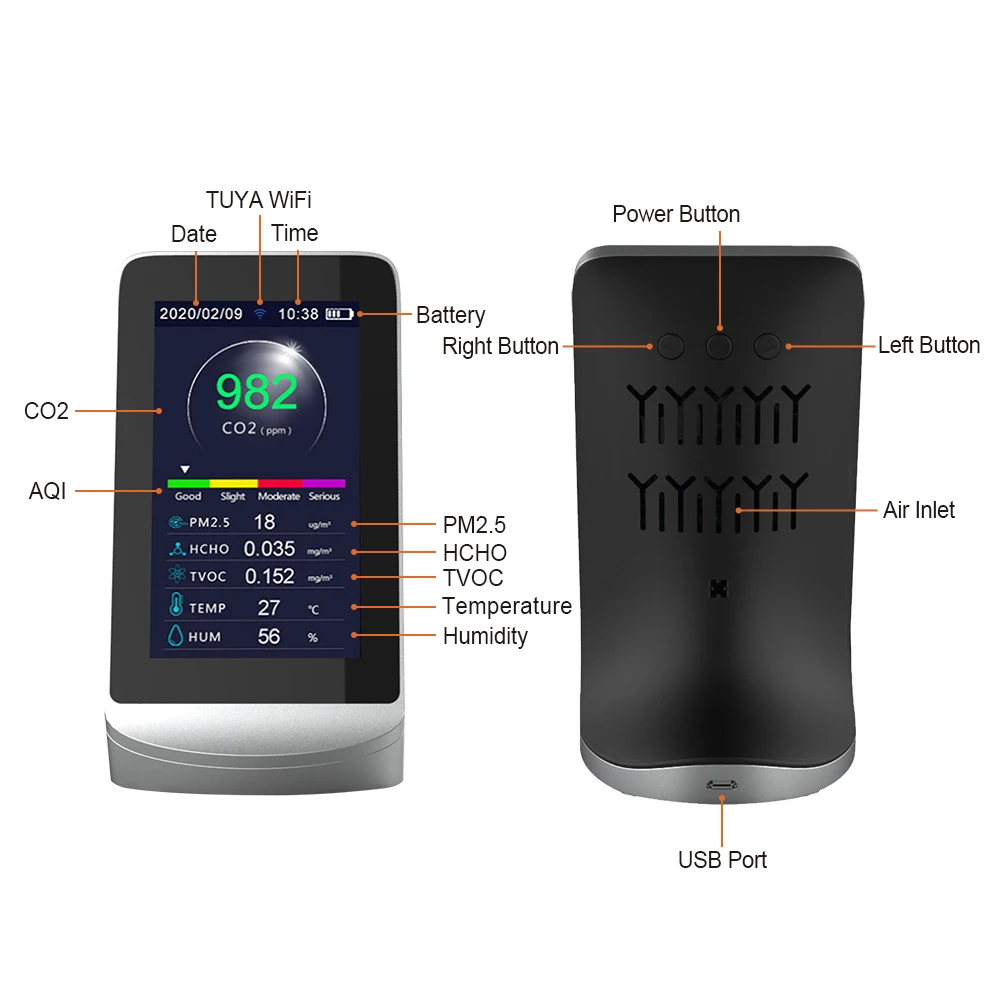 Latest Air Quality Detector DM72B-WIFI Real Time Monitor PM2.5 HCHO CO2 Accurate Meter Sensor Wifi Data Transmission To Tuya App gas detector meter