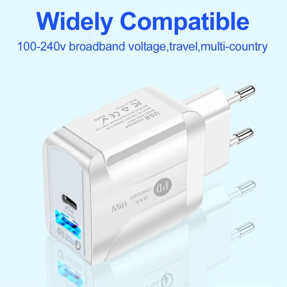 

PD QC3.0 Type C Charger Adapter 18W US/UK/EU Plug USB Charger Head 5V3A for iPhone Mobile Phone 12 13 14 Pro Max