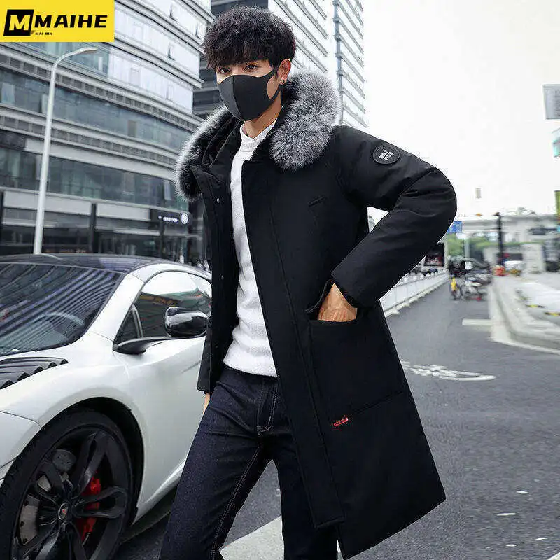 Winter New Men's Down Jacket With Thickened Hooded Fur Collar Parka Outdoor White Duck Down Filling  Warmth  Men's Clothing