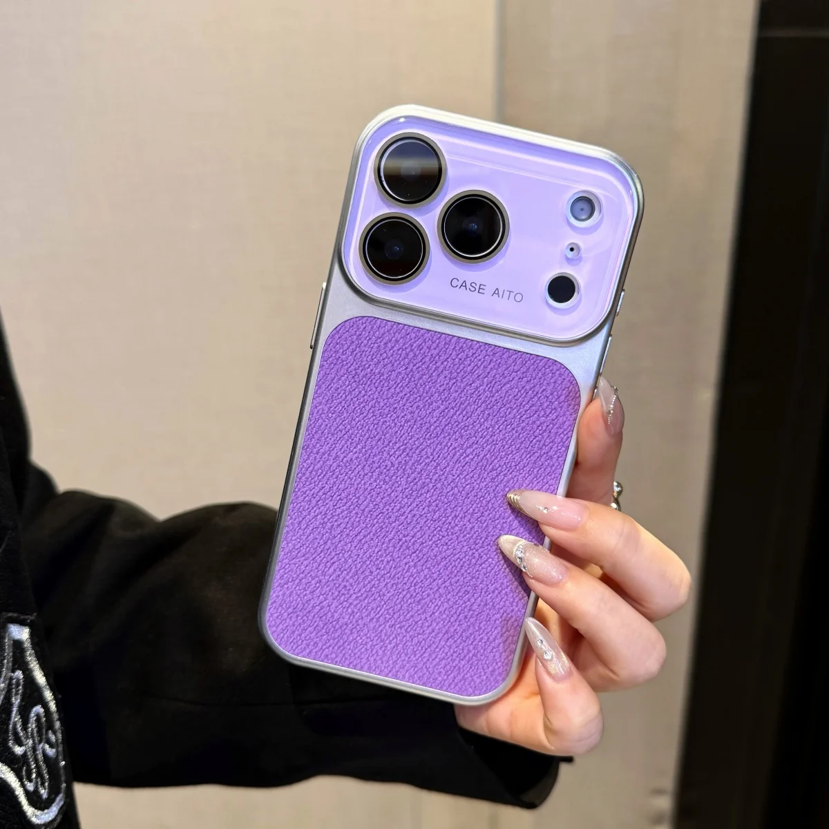 Luxury Litchi Texture PU Leather Phone Case with Large Window and Shockproof Glass Lens Cover
