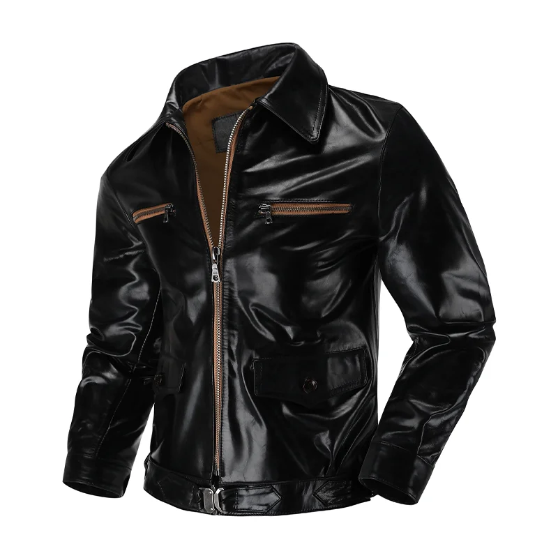 

Classic Hartman Waxed First-Layer Cowhide Genuine Leather Jacket For Men, Slim-Fitting Lapel Short Fashion Air Force Flight Suit