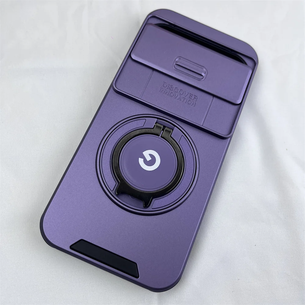 Hybrid Dual Layer Armor Case with Metal Ring Stand and Slide Camera Lens Protection