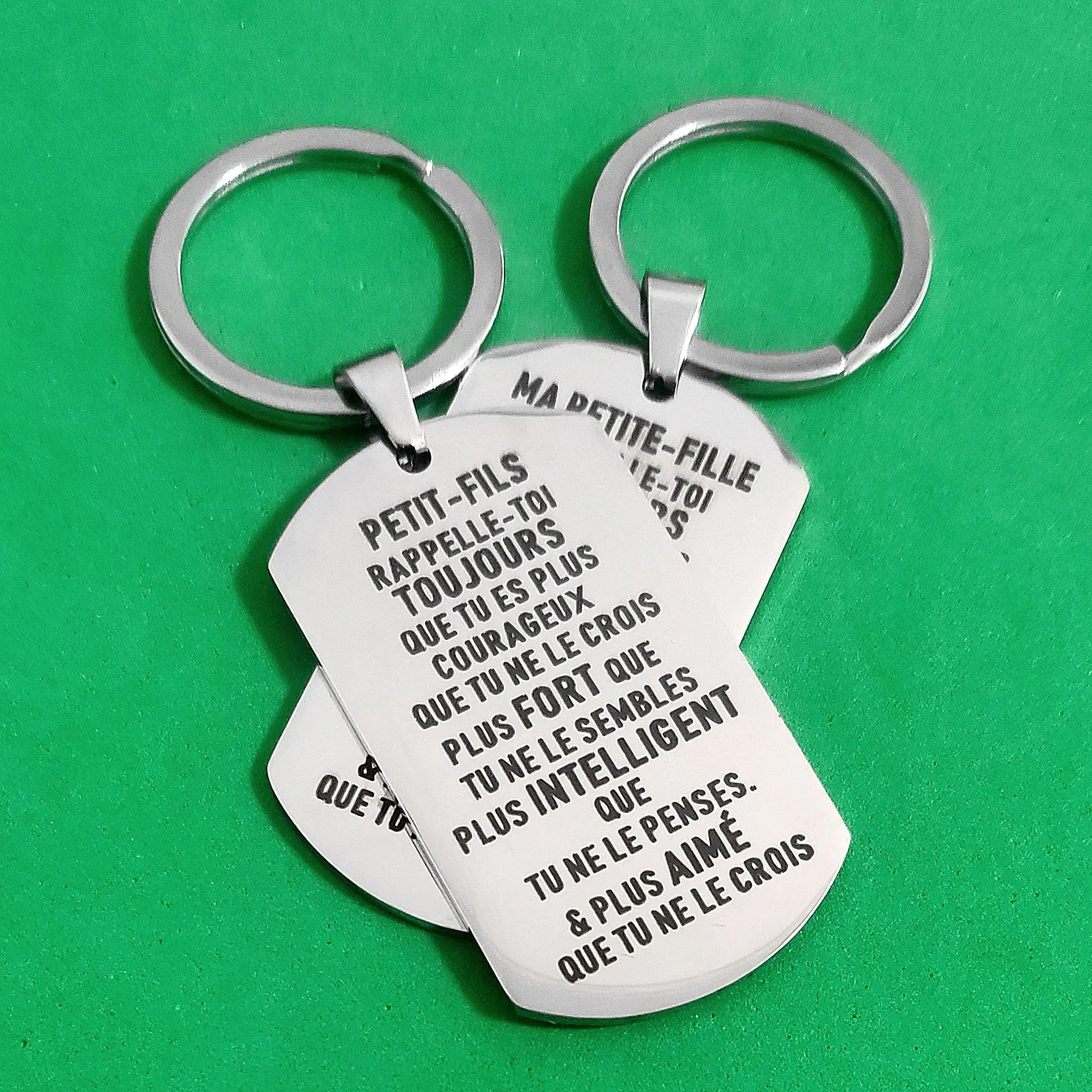 Moschettone Per Chiavi Petit-Fils Ma Petite-Fille Ornamenti Portachiavi Matrimonio Regali Di Compleanno Creativi Etichette Militari In Acciaio Inossid