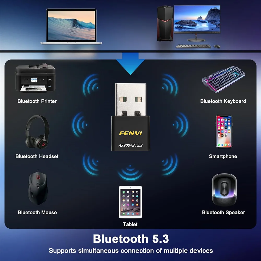 Fenvi WiFi 6 AX900 BT5.3 USB WiFi 어댑터 802.11ax 듀얼 밴드 2.4G/5GHz WiFi 카드 USB 동글 드라이브 무료 PC Win10/11