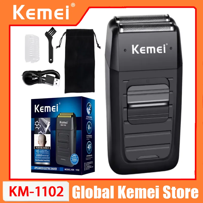 케메이 KM-1102 충전식 무선 면도기 남성용 수염 면도기 트윈 블레이드 페이스 케어 다기능 강력 트리머