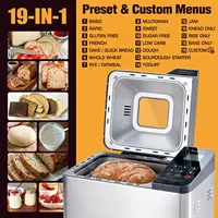 Bread Maker Machine with Ceramic Nonstick Pan, 19 Menus, 2 Pound Stainless Steel Breadmaker with Glass Touch Panel, Gluten Free, 2