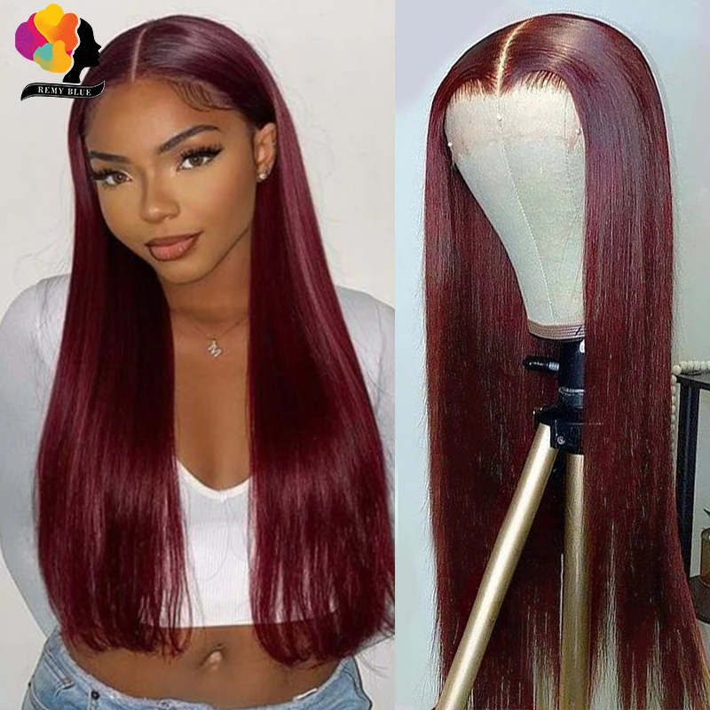 

Peruvian Burgundy Human Hair Wigs 13x4 Straight Lace Frontal Wig Colored Red 99J Lace Front Human Hair Wigs Pre-Plucked 30 Inch