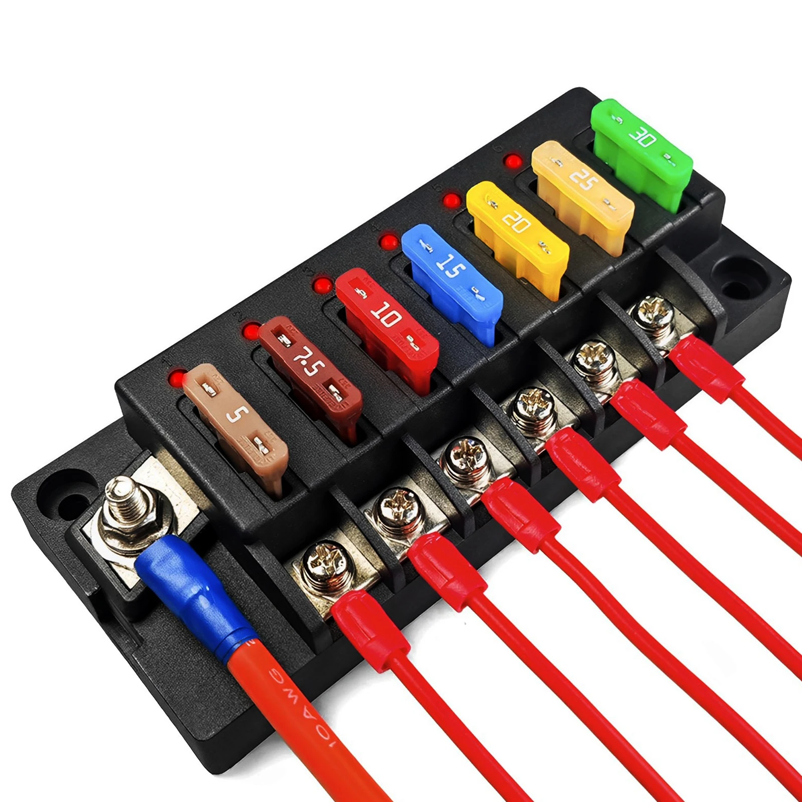 Gebildet 6pz 12V 24V Presa Fusibile Add-a-Circuit Standard con Terminali Termorestringenti, Portafusibile Lama Piggy Back ATS Medio, 6pz Fusibili Standard (5A/10A/15A) ed Estrattore per Fusibile