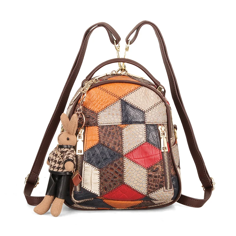 Cobbler Legend Genuine Leather Women Backpack Patchwork Multicolor Backpacks