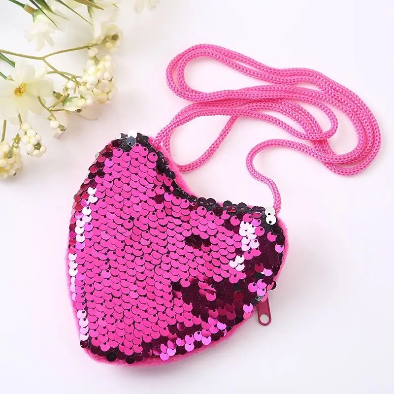 Princess Sequins Heart Shape Baby Bag Cute Solid Color Kid Coin Purse for Girl Shiny Children Shoulder HandBags Backpack