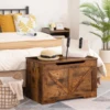 HOOBRO Storage Chest Bench With Lid And Storage Space Retro Toy Box Organizer With U-Shaped Cut-Out Pull Safety Hinge Wooden 3