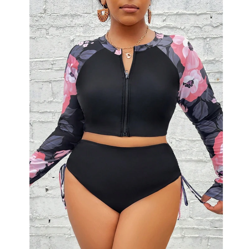 

Large Swimsuits with Sleeves for Surfing Tankini Set Plus Size Swimwear Sports Beach Two-Piece Bathing Suits Pool Swimming Suit