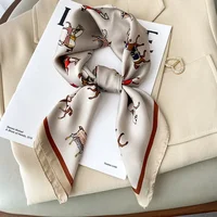 Horse Print Skinny Silk Neckerchief Luxury Design Square Scarf for Women Soft Satin Scarves Bag Ribbon Female Foulard Hairband 2