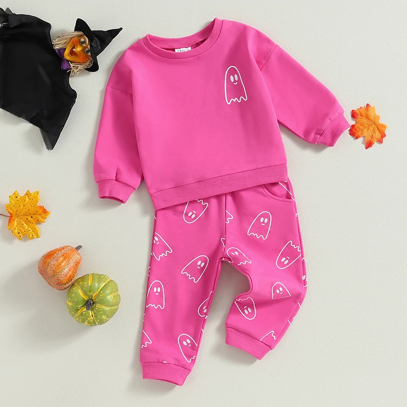 Tenue D'Halloween Bébé Garçon/fille 2 Pièces - Sweat Fantôme Brodé + Pantalon, Vêtements Oversize Automne/hiver