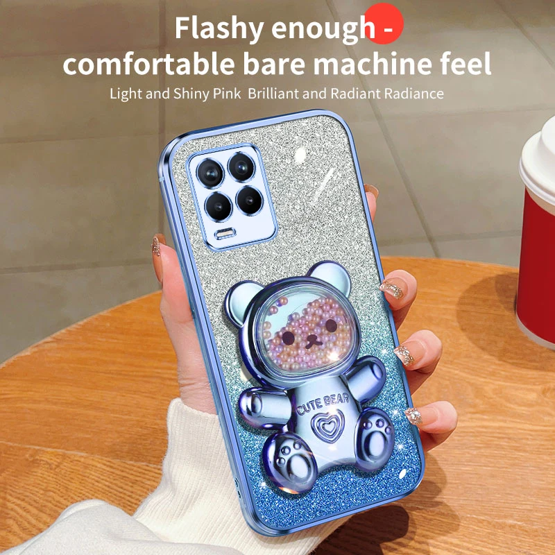 Realme8 9pro Quicksand Bear support à paillettes coque de téléphone pour Oppo Realme 8 11 Pro Plus 4G 5G 9i 7i 5i 6i 5s 5 9 8pro support_voghion.com