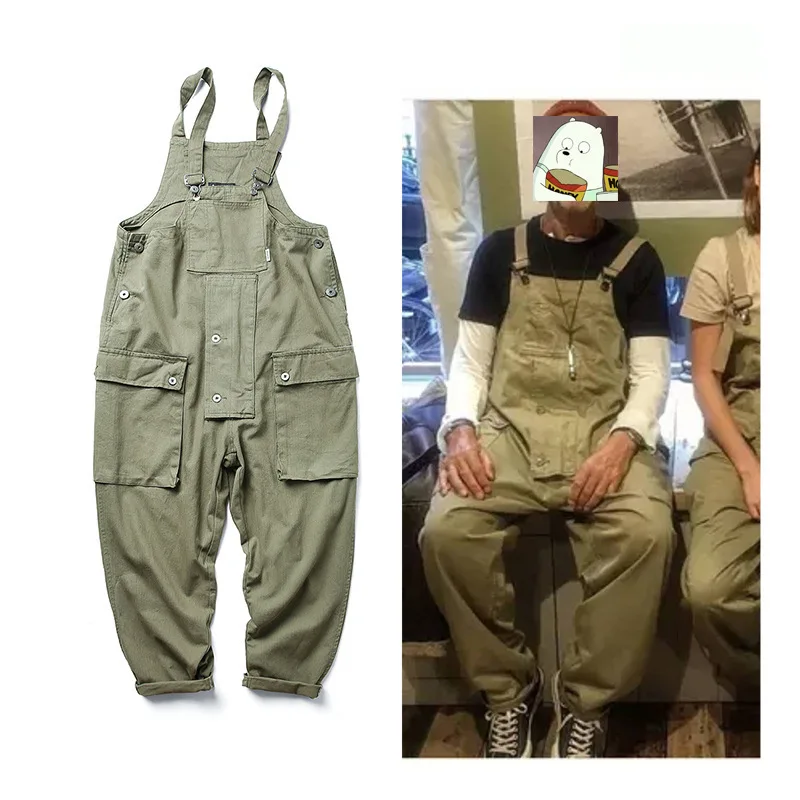 

American Casual One-piece Suspenders Mens Overalls Trendy Brand Workers Overalls Loose Men Clothing