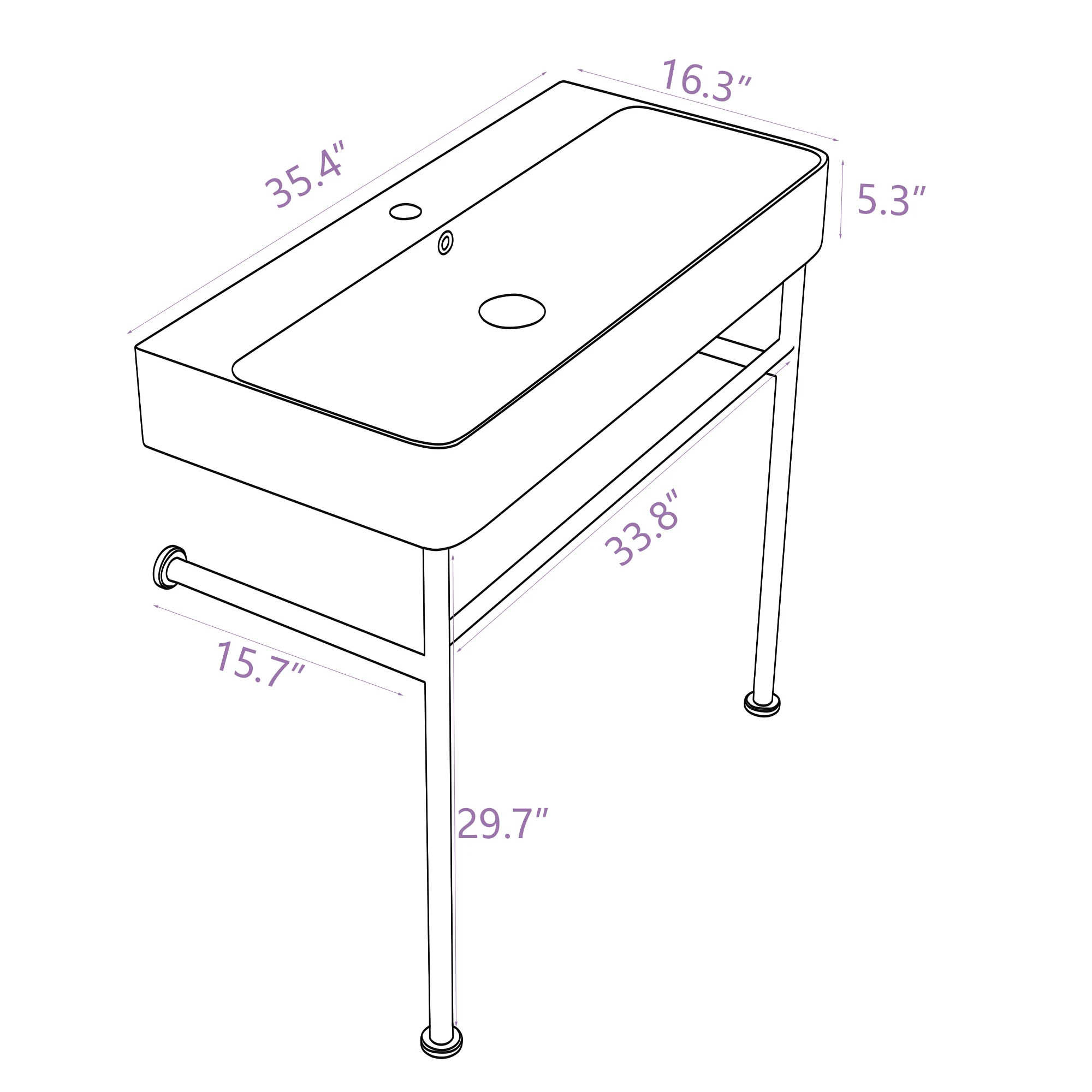 35" Bathroom Console Sink with Overflow,Ceramic Console Sink White Basin Polished Nicke Legs images - 6