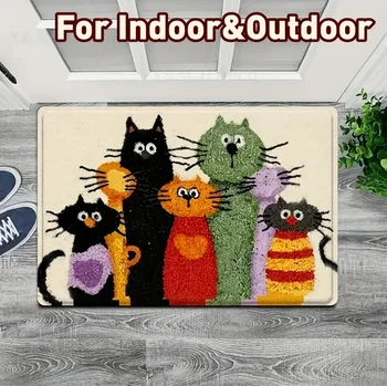 1 Fun Cat Door Mat Indoor and Outdoor Entrance Mat Dust Catcher for Hallway Garden Kitchen Cat Themed Home Decoration