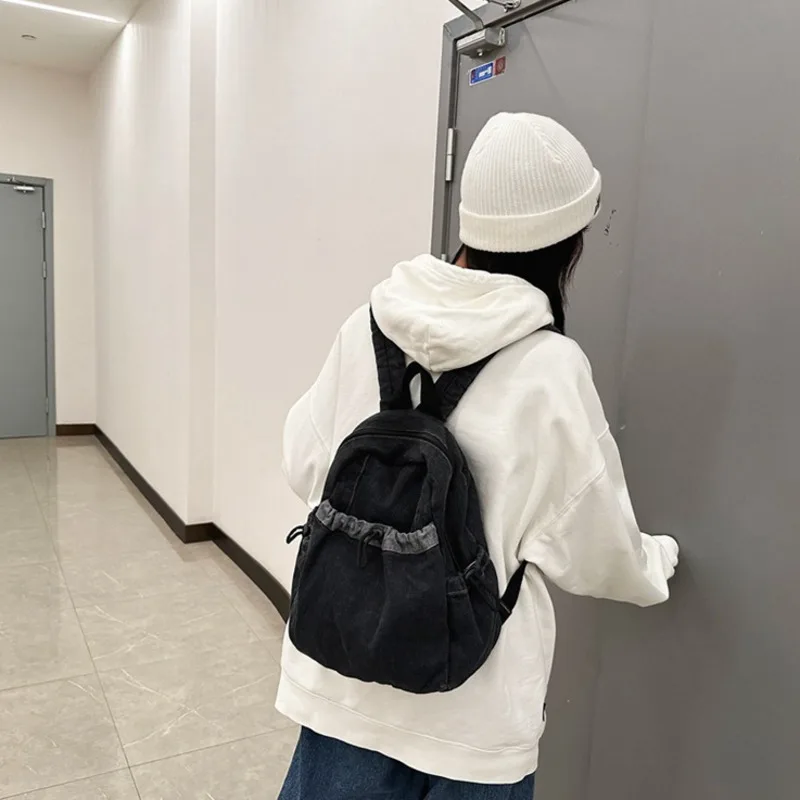 Women's Backpack 2024 New Artistic Denim Canvas Solid Color Simple Large Capacity Fashionable Travel Backpack