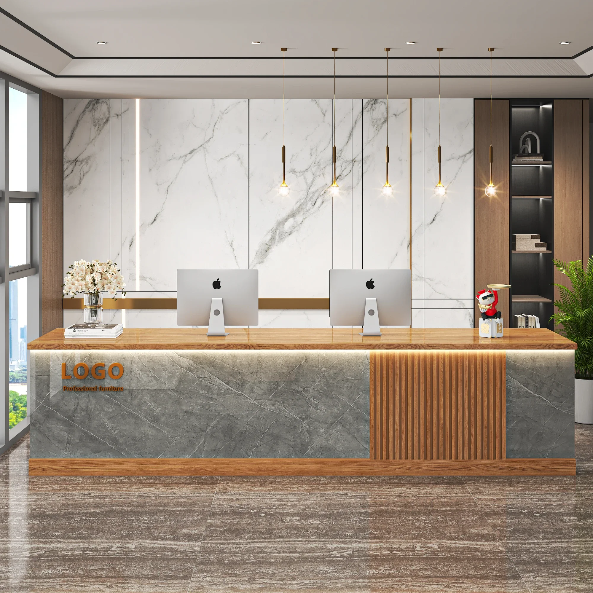 שולחנות קבלה מפוארים אביזרים מודרניים סלון יופי שולחן קבלה קישוט מסחרי רהיטים