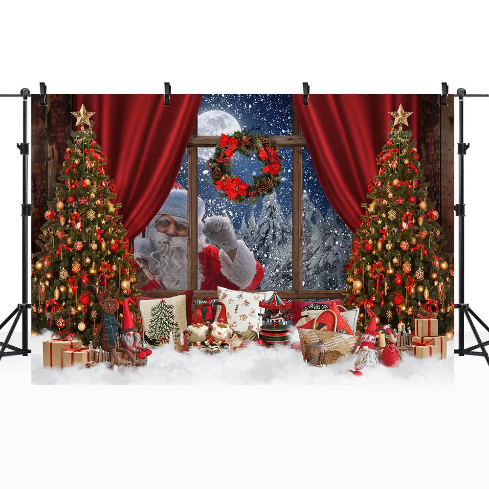 Mocsicka Cenário de Natal Papai Noel Atrás da Janela Floresta de Neve Árvore de Natal Fotografia Criança Estúdio de Fotografia Decoração de Fundo - Image 3