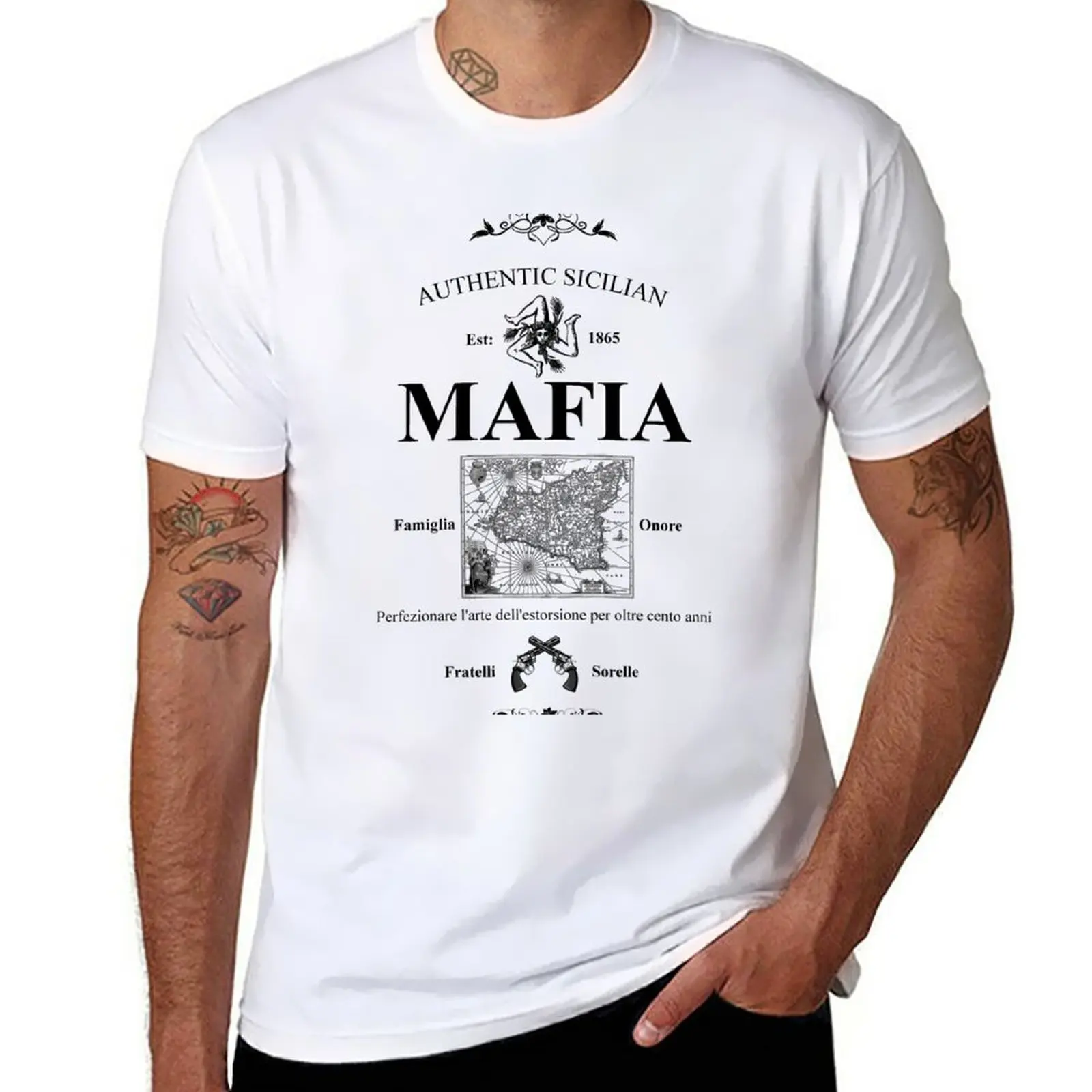 New Mafia Authentic Logo Sicily Italy Slogan Tee Shirt T-Shirt hippie clothes cute tops and tall t shirts for men -