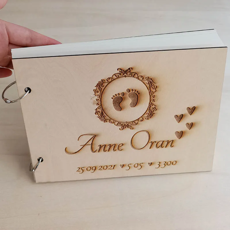 Wood Acrylic Guestbook Baby Shower Wedding Signature Guest Book Personalized Baptism Event & Party Decor Favors Gifts
