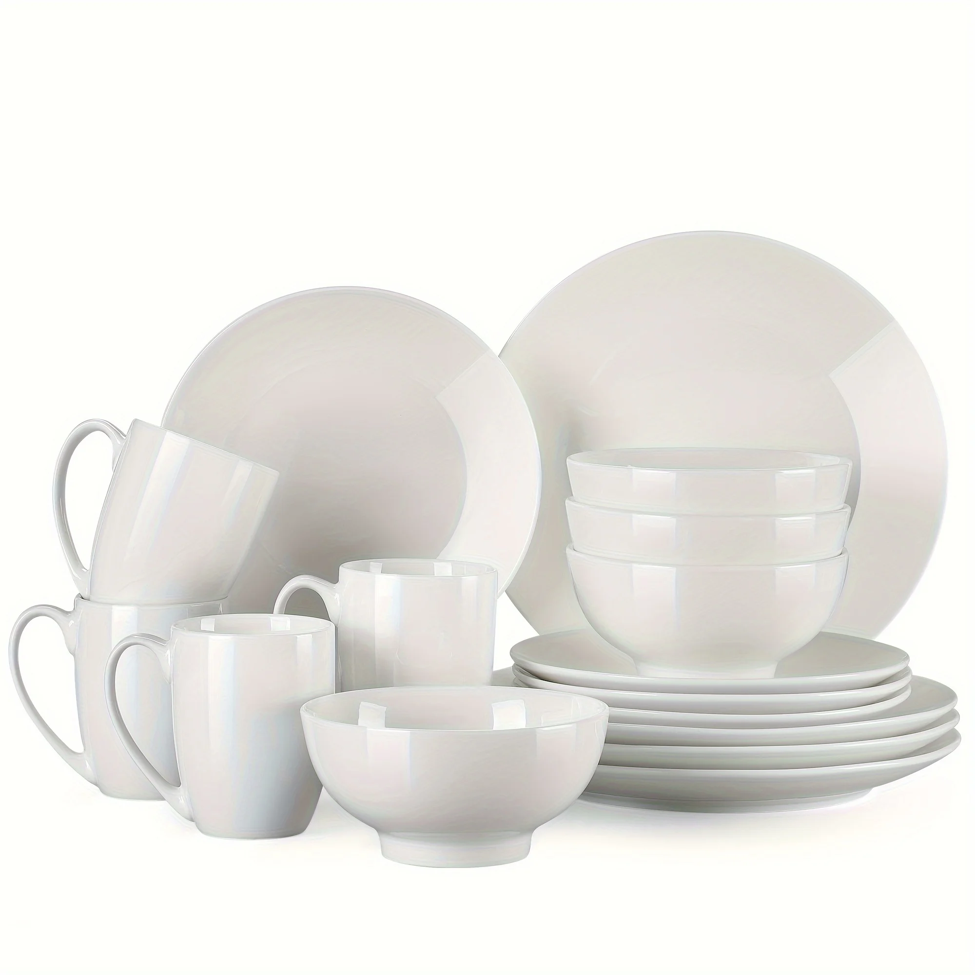 

16pcs, Dinnerware Set, Simple Style Pure White Bowls, Porcelain Dining Plates, Bowls, Mugs, Tableware, Kitchen Supplies, Accesso