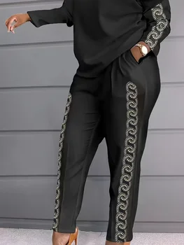 European And American Fashion Women's Color Contrast Plaid Patchwork Casual Long-sleeved Two-piece Suit 1