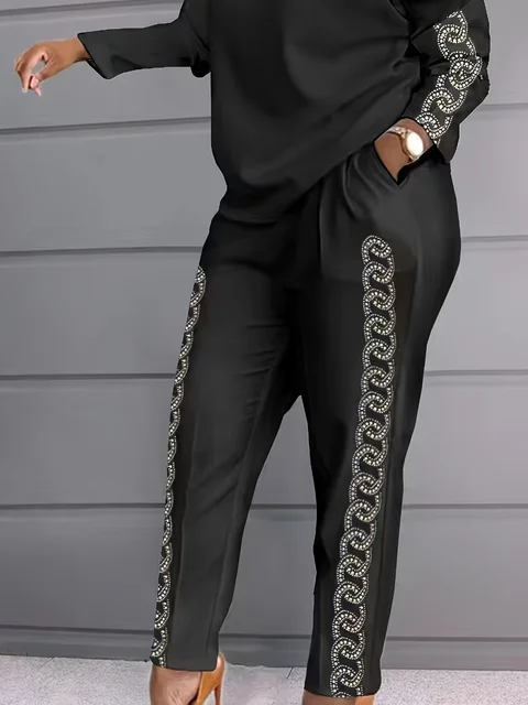 European And American Fashion Women's Color Contrast Plaid Patchwork Casual Long-sleeved Two-piece Suit 1