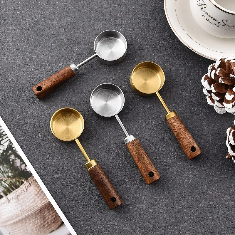 Description Picture 2 of item15ml Stainless Steel Measuring Spoon Tablespoon Coffee Scoop Wood Handle Sugar Powder Coffee Bean Measure Spoon Kitchen Tools