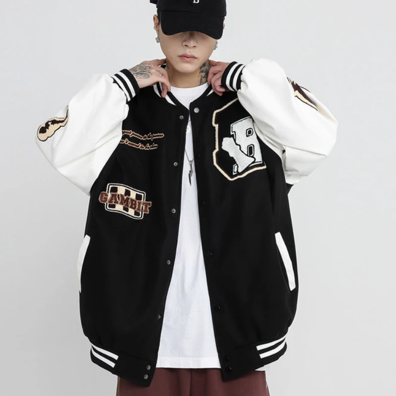 

American Retro Hip-Hop Letter Embroidered Jacket Coat Men Street Fried Street Woolen Fabric Baseball Uniform Unisex Joker Jacket