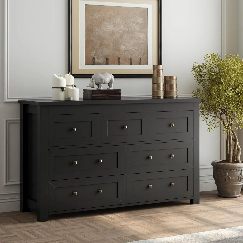 Black Dresser for Bedroom with 7 Drawers, Wood Dressers Chest of Drawers with Metal Handles, Modern Bedroom Dresser with Drawers 2