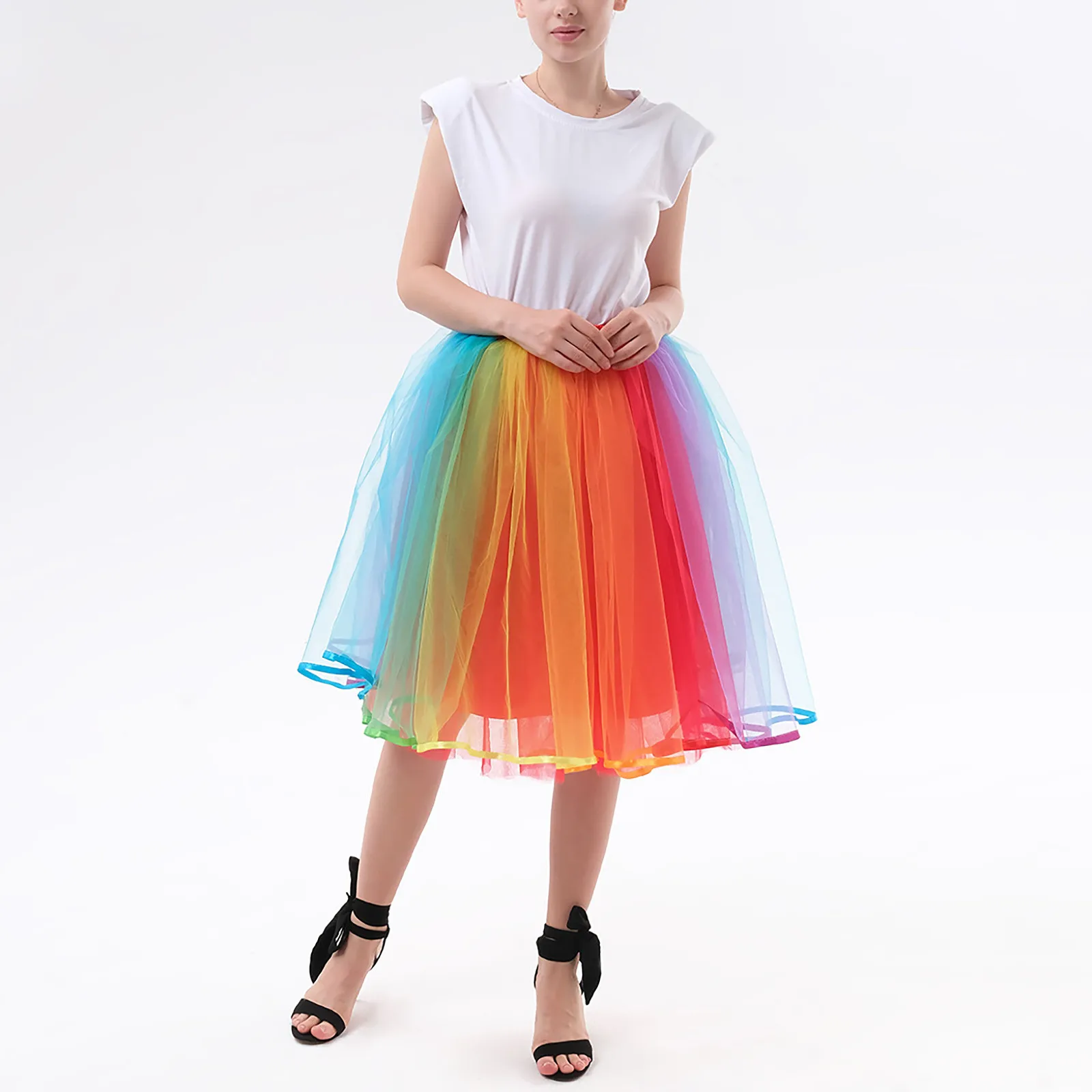 

Colour Cute Fashion Party Tulle Cute Women'S Skirt Rainbow Gown Skirt Japanese Luxury Faldas Mardi Gras Party Carnival Festival