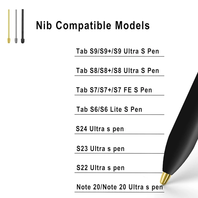 Metal Nibs Black Metal+Plastic For Samsung Galaxy Tab S9/S9FE+/S9 Ultra/S8/S8+/S8 Ultra/S7 FE/S6 Lite/S22/S23 Ultra S Pen