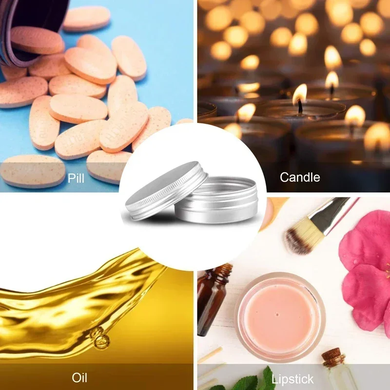 Metal Round Cosmetic Tins Aluminum Empty Candles Cans Storage Jars with Screw Lids For Lip Balm Salve Spices 10Pcs/lots 5g-60g aluminum tins cans cosmetic pot jars