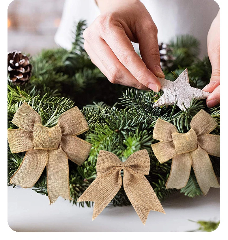 Description Picture 6 of itemLinen Christmas Bow Gift Box Christmas Tree Decoration DIY Handmade Wedding Festival Craft